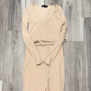 Derek Heart Cream Long Sleeve Button-Up Dress